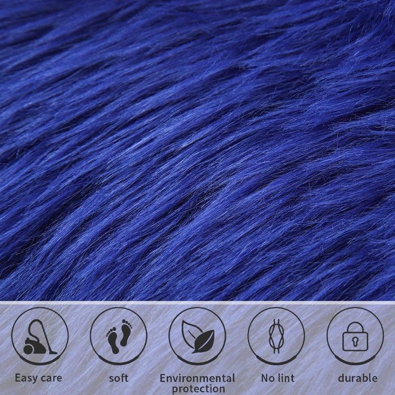 Softlife Blue Faux Fur Sheepskin Chair Cover Seat Cushion Pad Super Soft Area Rugs for Living Bedroom Sofa Dorm (1.6ft x 1.6ft, Royal Blue) - Image 2